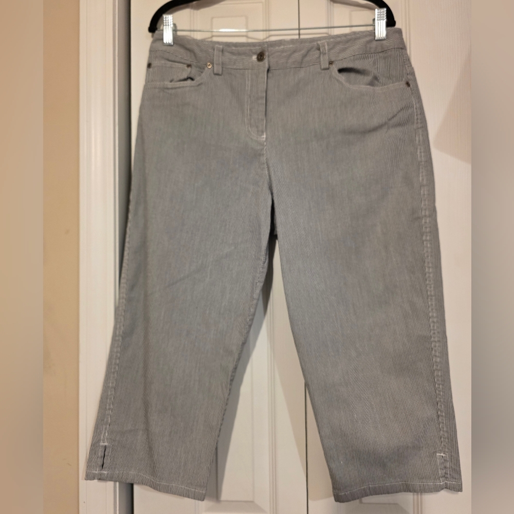 Rafaella Navy and White PinStriped Capri Pants. *Like New*. Sz 14P.